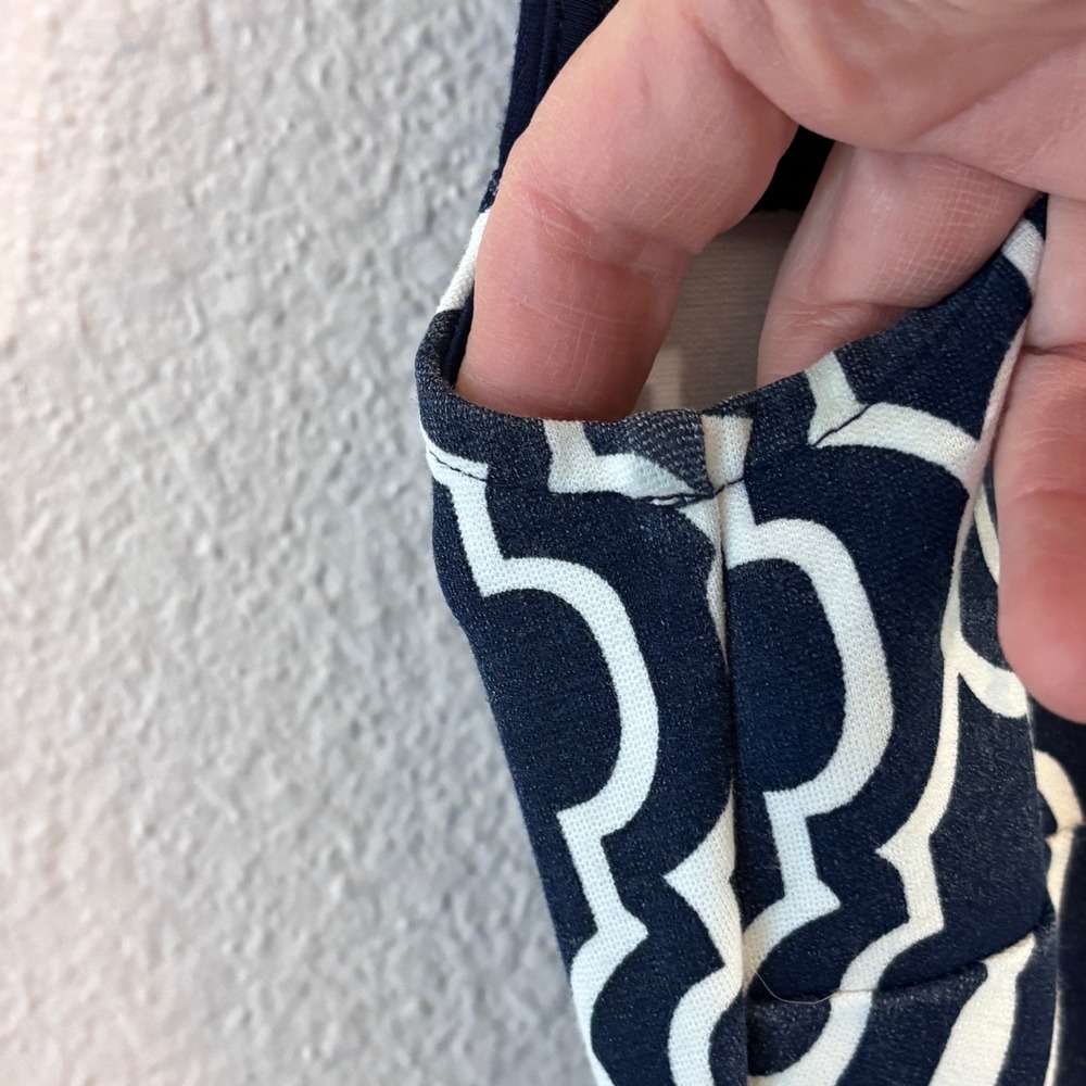 Lands‎ End Fit and Flare Dress 0P Navy Blue White Geometric Trellis Nautical - Picture 9 of 12